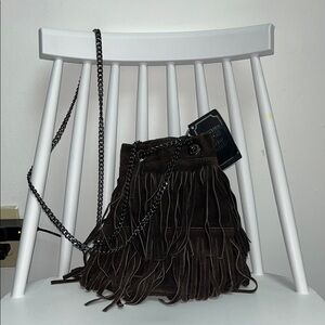 Brown Crossbody Bag with Fringe Detailing